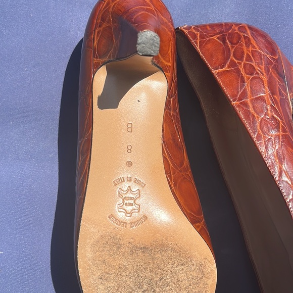 Vintage AMALFI Brown Leather "Croc" Textured MONICA Heels Womens size 8 B Italy - Picture 5 of 6